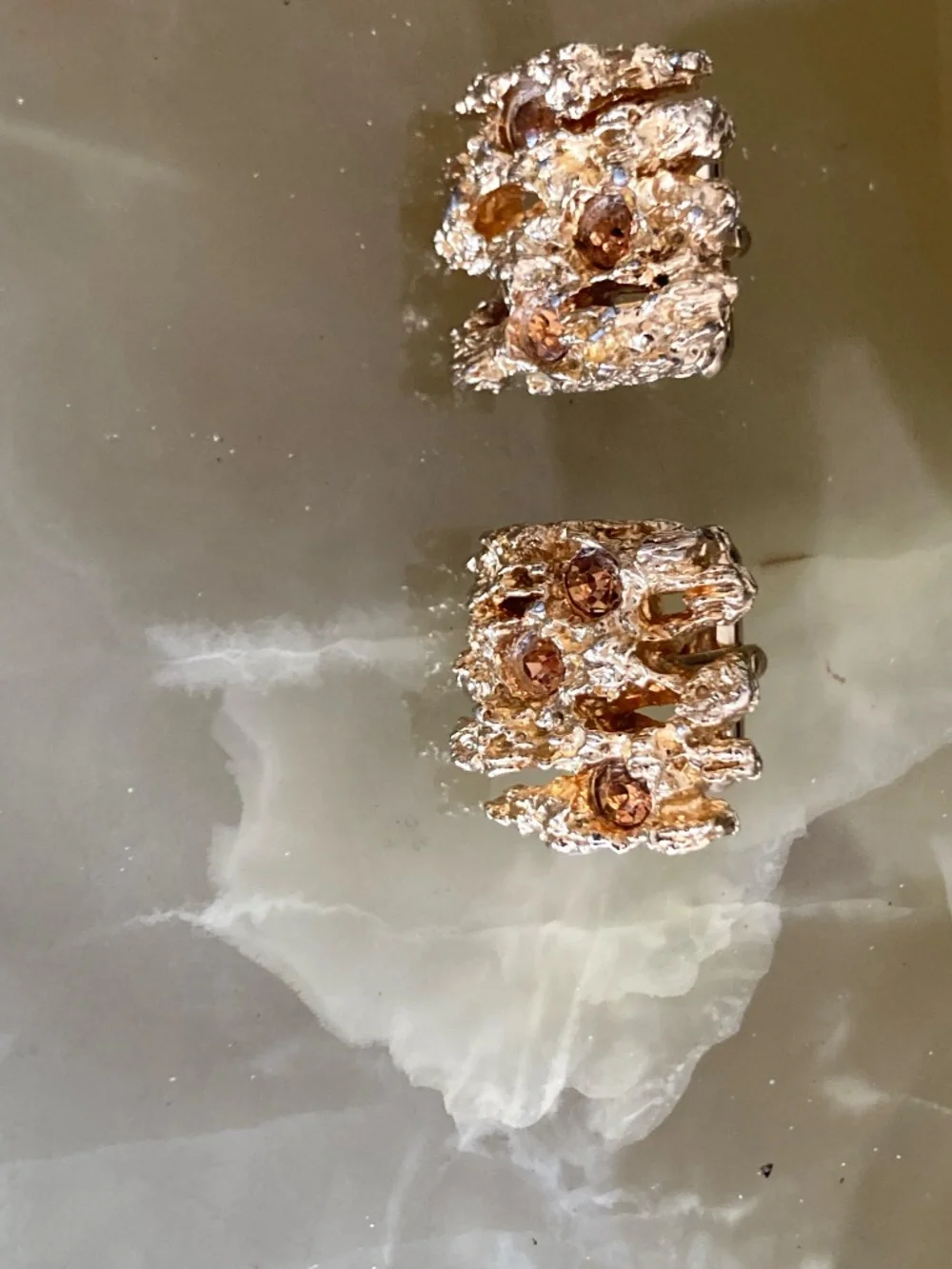 Vintage SWANK Brutalist Gold Tone Cufflinks Amber Rhinestones Mid Century Price